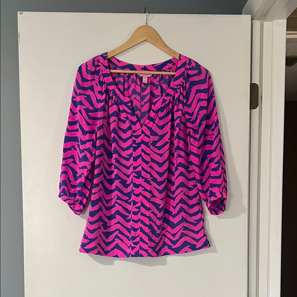 Lilly Pulitzer Pink and Blue Chevron Blouse